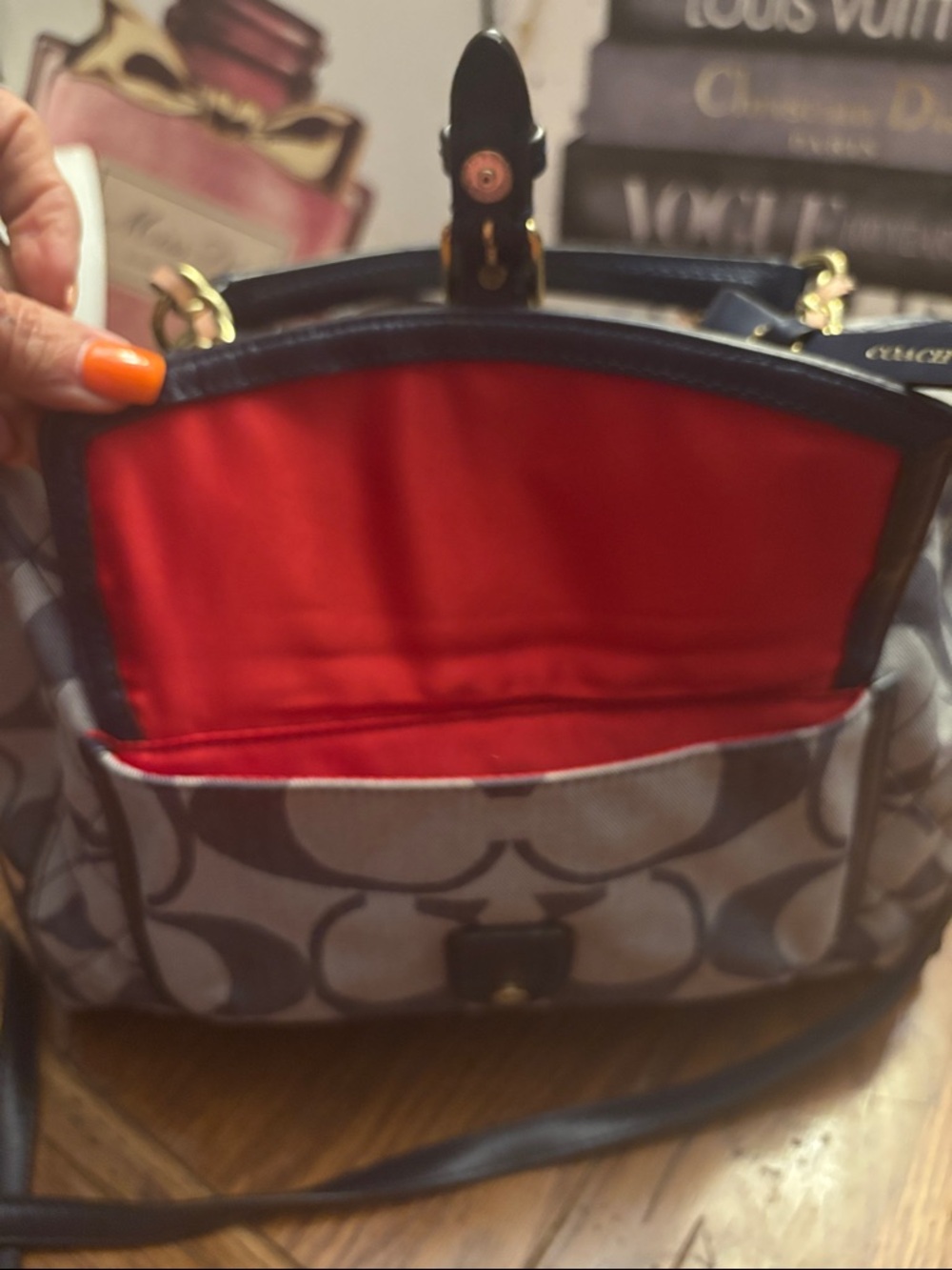 Coach Signature Quilted Convertible Tote Bag 25072 Gray Navy Crossbody - Picture 13 of 13